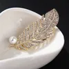 Metal Rhinestone Feather Brooch Women Cystal Leaf Brooch Suit Lapel Pin Fashion Jewelry Gift for Love Girlfriend