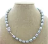 Hand knotted 10-12mm white black gray pink purple freshwater rice pearl leopard head micro inlay zircon necklace long 46cm