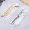 Portable Reusable Stainless Steel Straws 4pcs Set Straight Bent Straw Cleaning Brushs Drinking Kitchen Tools Wedding Gift