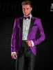 Przystojny Purpurowy Mężczyźni Ślub Tuxedo Czarny Szal Lapel Groom Tuxedos Moda Mężczyźni Blazer 2 Sztuka Kostium Prom / Dinner (kurtka + spodnie + krawat) 1626