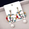 Famous Designer Earrings with Crystal Pearl Big Long Earrings Jewelry for Women Red Green Yellow Colorful Stone for Party E11818879