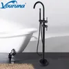 VOURUNA Matte Black andar montado Bath Filler Tap Free Standing Banheira Torneiras Rodada Estilo