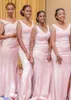 Neue Ankunft Rosa Meerjungfrau Brautjungfer Kleid Perlen Lange V-ausschnitt Hochzeit Gast Kleid Schwarz Mädchen Prom Abend Party Kleid