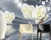 moderne Tapete für Wohnzimmer Einfache weiße Rosenwasser Reflexion Reflexion Wohnzimmer TV Hintergrund Wand