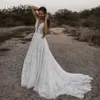 Vestidos de novia sexy con escote en V profundo, frente bajo y espalda, vestido de novia de encaje con cuentas de cristal y perlas, foto real hecha a medida de fábrica