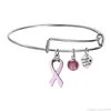 Pink Ribbon Breast Cancer Charm Bracelets Adjustable Love Heart Bracelet Bangle for Women Care Survivor Jewelry Gifts