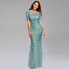 Gliter Sequined Green Prom Dresses 2020 Sexy Neck Sheath Mermaid Evening Gowns Tassel Back Slit long Arabic Party special occasion Gowns