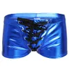 Mens Sexy Faux Leather Shiny Boxers Exotic Underwear Gay Male Latex Wetlook Shorts Panties Bikini Swimwear Cool Fetish Lingerie