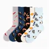 Chaussettes en coton peigné pour hommes, colorées, amusantes, conque, crevettes, robe longue, cadeau de mariage, de noël, 2 pièces = 1 paire