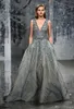 Ziad Nakad Evening Gown Deep V Beads Beads Seaders Bling Promples Promples Proms Длина пола.