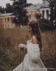 Romantic Cheap Bohemian Beach Wedding Dress Sexy Off Shoulder Puffy Sleeve Court Train Country Wedding Dress Bridal Gowns Vestidos