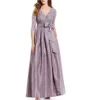 Plus Size Lavender Mãe da Noiva Vestidos 3/4 Mangas Compridas V Neck Lace Beads Até O Chão Formal Vestidos de Festa Vestido de Baile