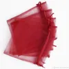 100 stks DONKER ROOD Trekkoord Organza SIERADEN Cadeauverpakking Zakken 7x9 cm 9x12 cm 10x15 cm Bruiloft Kerst Gunst Bags2720