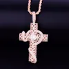 Men's Animal Snake Cross Pendant Necklace 4mm Tennis Chain Gold Color Bling Cubic Zirconia Hip hop Rock Jewelry 2.4x1.33 Inch