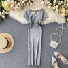 2020 V Neck sexy Slim cross criss backless Bodycon Knitted midi Dress Summer Party Women casual dress Club knee length dresses