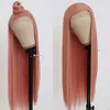 Hittebestendige Middelste Deel Ombre Roze Kleur Pruik Lang Haar Lijmloze Zijdeachtige Rechte Lace Front Pruiken Donkere Wortels Synthetische Pruiken Voor Zwarte Vrouwen