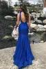 Seksi Royal Blue Mermaid Gelinlik Modelleri Uzun Mücevher Boyun Boncuklu Pileleri Backless Resmi elbise Abiye Giyim vestidos de Noiva ogstuff
