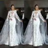 Fabulous Mermaid Wedding Dresses With Cape Jewel Neck 3D Lace Bridal Gown Vestidos Dubai Long Sleeve Beach Wedding Dress Plus Size184V