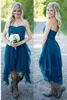 Teal Country Style Bridesmaid Dresses Short Cheap For Wedding Lace Chiffon Beach Lace High Low Ruffles Party Maid Honor Gowns