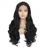 Natural Hairline Suave Preto Profundo Ondulado Peruca de Cabelo Humano Sintético Lace Front Perucas com Cabelo de Bebê Resistente ao Calor Parte do Meio Peruca Barata Moda Feminina