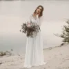 Novo Vestido de Noiva de Praia Mangas Compridas Boho Decote em V Costas Abertas Vestidos de Noiva 2019 Chiffon Renda Vestido de Noiva novias260T