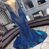 Pailletten Reflecterende Mermaid Avond Pageant Jurken 2020 Sparkly Long Mouw Luxe Kwastje Beaded Trompet Prom Partyjurken