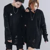 Mężczyźni Rozdzierający Zniszczony Dziura Sweter Hip Hop Punk Swetover Mężczyźni Para Paski Vintage Oversize Zwymiarowe Knitwear Loose Jersey Hombre