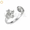 HOPEARL Jewelry Crown Ring CZ 925 Sterling Silver Blanks Base DIY Pearl Semi Mount 3 Pièces