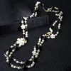 High Quality Women Long Pendants Layered Pearl Necklace Collares de moda Number 5 Flower Party Jewelry GD290