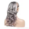 20インチロングボディーウェーブポニーテイル延長延びる人間の髪の巻き毛の波状の本物のヘアラップポニーテイルの黒いヘアーピース（銀色グレー）