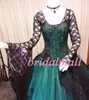 Vintage 2020 Svart och grönt gotiska bröllopsklänningar Långärmad Steampunk Victorian Whitby Lace Up Back Plus Storlek Celti Bröllop Bröllopklänningar
