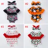 Meninas do bebê Natal Halloween Macacão cervos Fantasma de Abóbora Impresso Lace Rompers Single-Breasted Bow Tie Headband Meninas Roupas M048