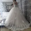 2019 Koronkowa Aplikacja Suknie Balowe Suknie Ślubne z paskami Organza Sweep Pociąg Custom Made Plus Size Wedding Suknie Ślubne