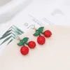 Mode-Feuille rouge cerise Boucles d'oreilles pour les femmes de luxe 925 Bijoux en argent Marque Designer Fruit Pendentif boucle d'oreille