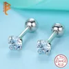 Lyx 925 Sterling Silver Liten Rund CZ Zirkon Skruva tillbaka Stud Örhängen för Kvinnor Bröllopsgrepp Piercing Smycken