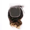Tre ton # 1b 4 27 Ombre Loose Wave Indian Human Hair Weaves 3bundles med stängning svart brun till honung blondin ombre spetsning