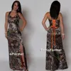 Plus Size Country Prom Dresses Camo Druhna Dresses Split Side Lace-up Back Camouflage Drukuj długość długości
