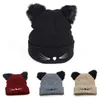 Autumn Winter Women's Knitted Hat Cartoon Cat Ears Embroidery Knit Caps Lady Warm Hats M230