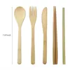 7-bitar porslin set miljövänlig bambu bestick uppsättning trä halm med rese påse träsked gaffelkniv dinnerware set grossist