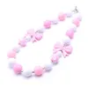 Pink Bow Chunky Necklace&Bracelet Set Fashion Pink+White Beads Children Girl Toddler Bubblegum Chunky Bead Necklace Jewelry Set