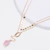 Новое женское двойное ожерелье из розового натурального камня, многослойное женское ожерелье с подвеской, Ожерелье с подвеской, вечерние ювелирные аксессуары3545390