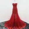 Zeemeermin sexy rode jurken avondkleding 2019 floral applique kralen pailletten strapless backless speciale gelegenheid vrouwen formele prom dress