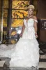 African Plus Size Mermaid Wedding Dresses 2020 Beads Sequins Sweetheart Off Shoulder Organza Ruffles Back Lace Up Custom Made Bridal Gowns