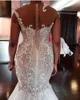 2020 Robes De Mariée Sirène De Travail Manuel Lourd Exquis Perlé Cristal Col Haut Robes De Mariée Robes De Novia Plus Taille Couverte Bu4291396