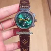 Nowy Q13250 stalowa obudowa zielona dioda Japan Kwarc Chronograph Watch Watch Brązowy skórzany pasek Lady Panie Watches Stopwatch PureTime 330Y