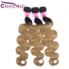 Colored Honey Blonde Human Hair Extensions Raw Virgin Indian Body Wave Bundles 3pcs Cheap 1B 27 Two Tone Blonde Wavy Ombre Weaves Deals