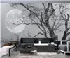 3D-Tapeten, schöne Landschaftstapeten, Persönlichkeit, moderne Zweig-Mond-Tapeten, einfache Hintergrundwand