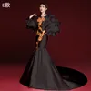 Oriental Women Evening Party dresses black Vestidos Trailing Female Cheongsam Elegant Qipao sexy modern Mermaid Gown