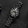 Ruimas Men Black Automatic Watches Luxury Business Stainless Steel Watch Man Top Brand Skeleton Mechanical Wristwatch 6770275a