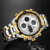 GOLDENHOUR Luxury Gold Quartz Men's Watch Stainless Sport Business Male Watches Fashion LED Alarm Men Clocks Relogio Masculin209t